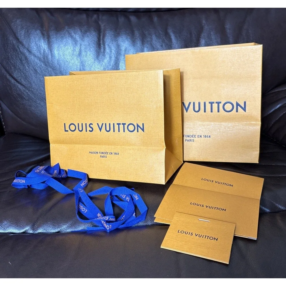2 LOUIS VUITTON Shopping Totes Bag Authentic Empty‎ Paper Gift Bag With Ribbon